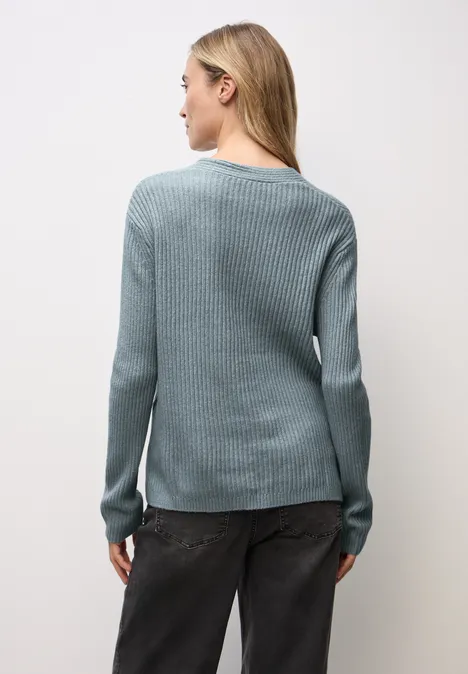 V-Neck Strukturpullover nile blue mel.