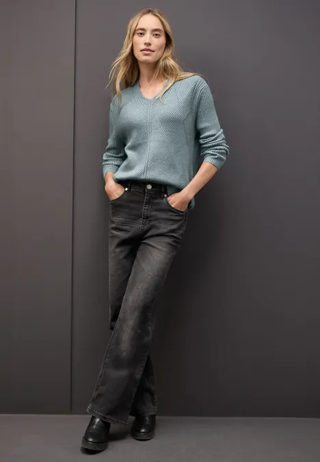 V-Neck Strukturpullover nile blue mel.