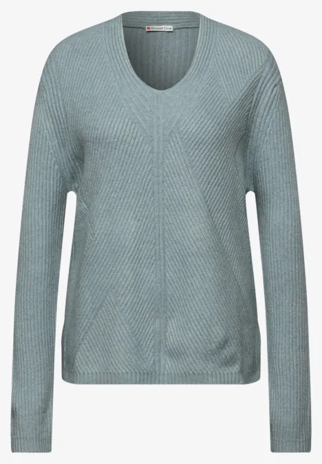 V-Neck Strukturpullover nile blue mel.
