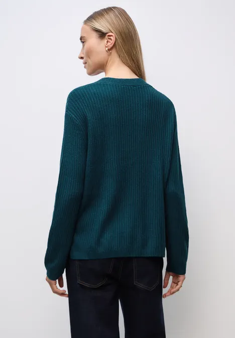 V-Neck Strukturpullover tide blue