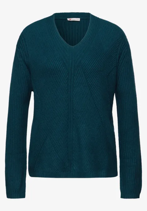 V-Neck Strukturpullover tide blue