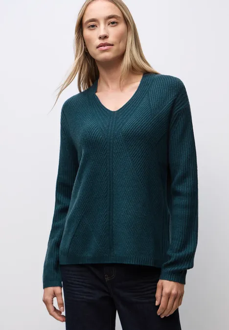 V-Neck Strukturpullover tide blue