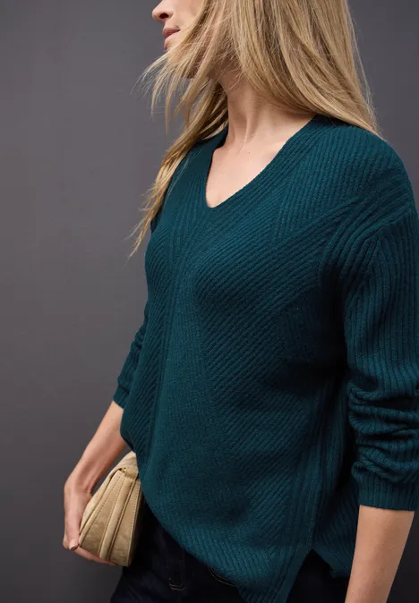 V-Neck Strukturpullover tide blue