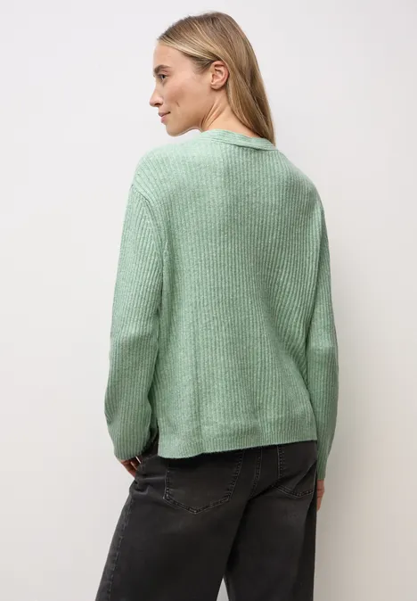 V-Neck Strukturpullover serene green mel.