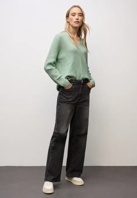 V-Neck Strukturpullover serene green mel.