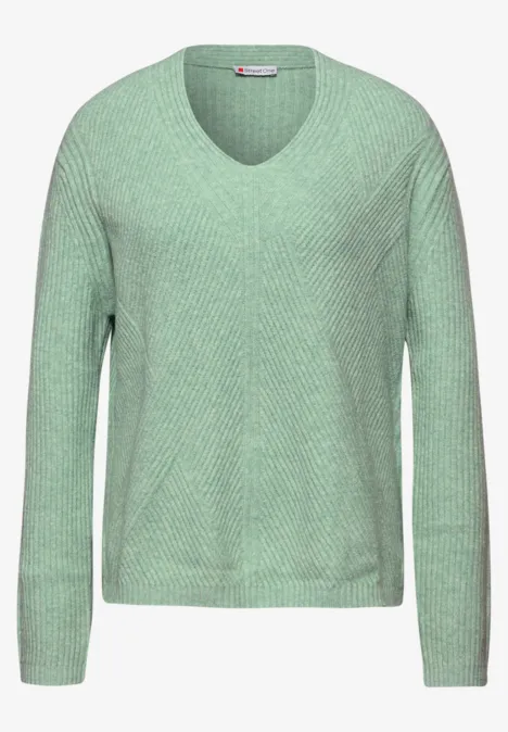 V-Neck Strukturpullover serene green mel.