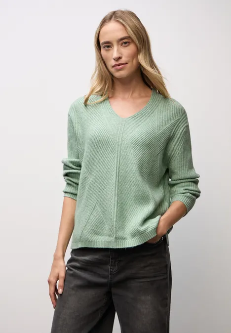 V-Neck Strukturpullover serene green mel.