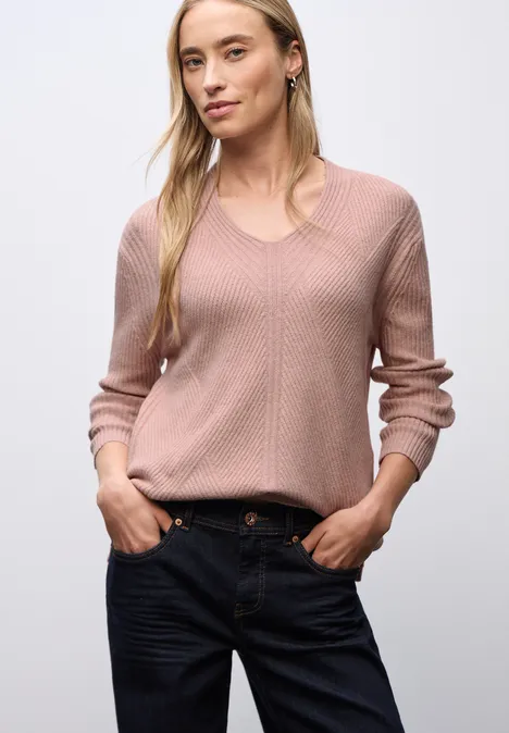 V-Neck Strukturpullover faded rose mel.