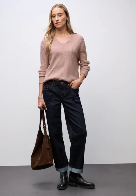 V-Neck Strukturpullover faded rose mel.