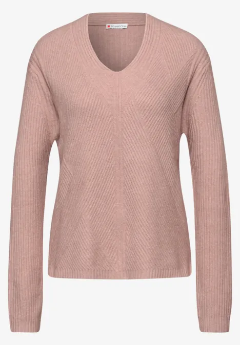 V-Neck Strukturpullover faded rose mel.