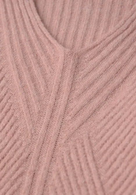 V-Neck Strukturpullover faded rose mel.