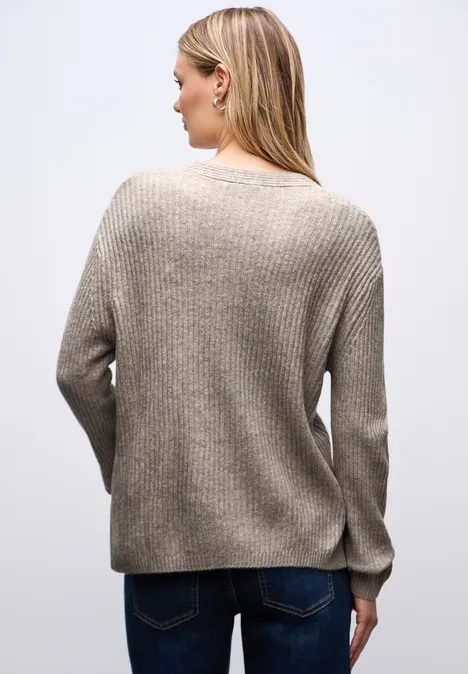V-Neck Strukturpullover sandstone mocha mel.