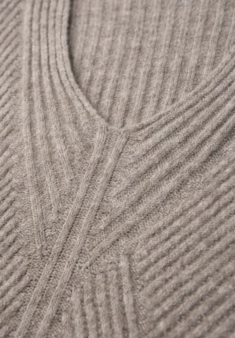 V-Neck Strukturpullover sandstone mocha mel.