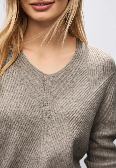 V-Neck Strukturpullover sandstone mocha mel.