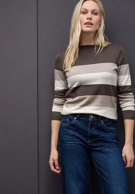 Gestreifter Pullover nomad brown mel.