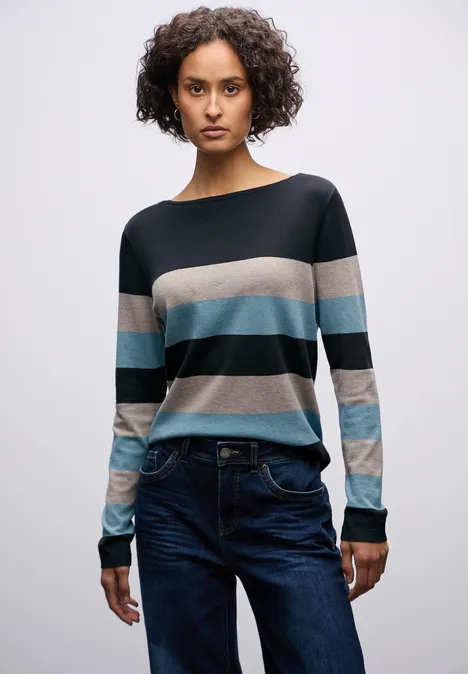 Gestreifter Pullover deepwater blue