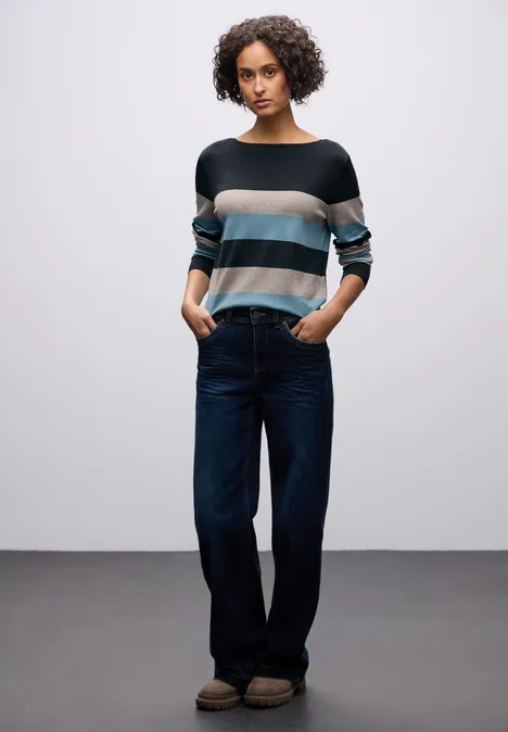 Gestreifter Pullover deepwater blue