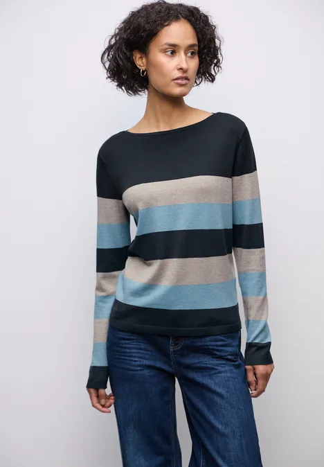 Gestreifter Pullover deepwater blue