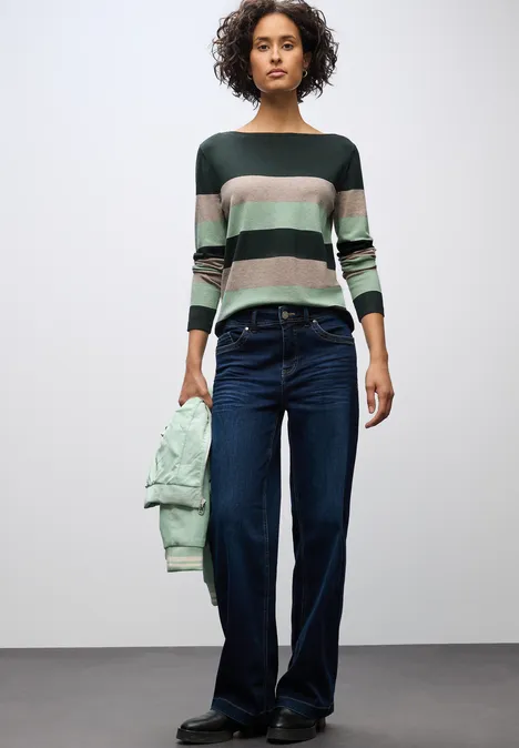 Gestreifter Pullover juniper green