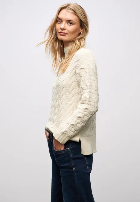 Pullover mit Zopfmuster soft beige