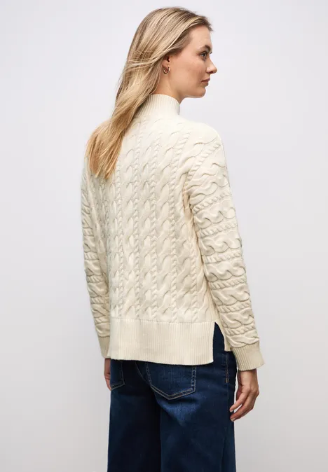 Pullover mit Zopfmuster soft beige