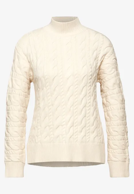 Pullover mit Zopfmuster soft beige