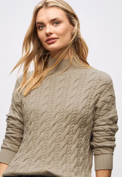 Pullover mit Zopfmuster sanded beige