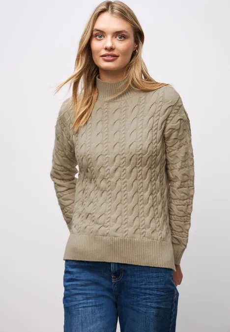 Pullover mit Zopfmuster sanded beige