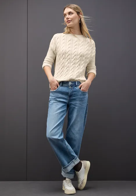 Pullover mit Zopfmuster soft beige