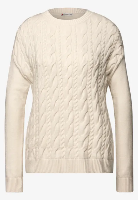 Pullover mit Zopfmuster soft beige