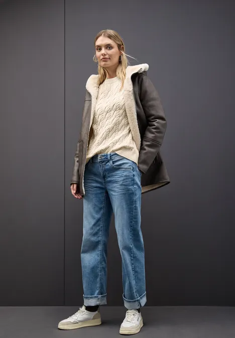 Pullover mit Zopfmuster soft beige
