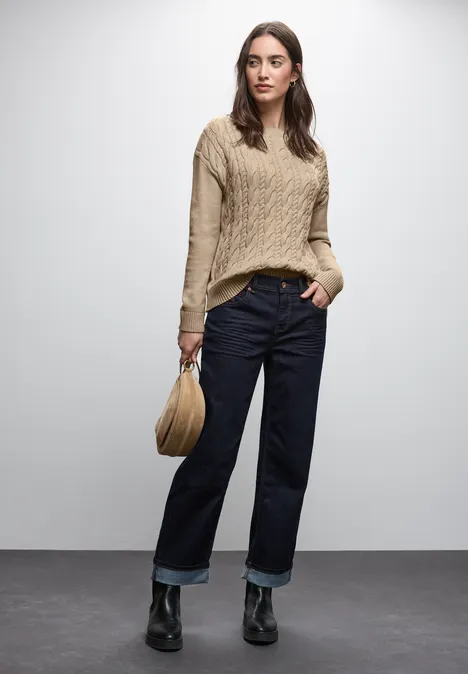 Pullover mit Zopfmuster sanded beige