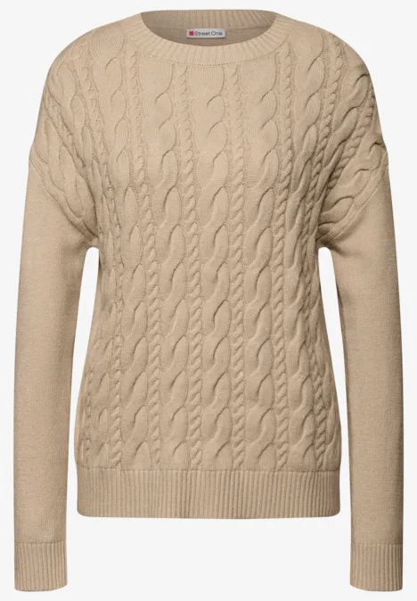 Pullover mit Zopfmuster sanded beige