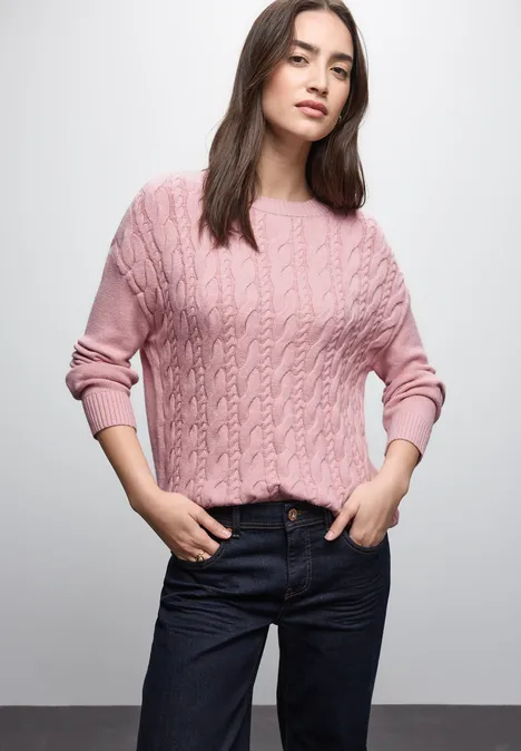 Pullover mit Zopfmuster powder pink mel.