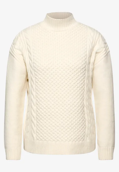 Pullover mit Zopfmuster soft beige