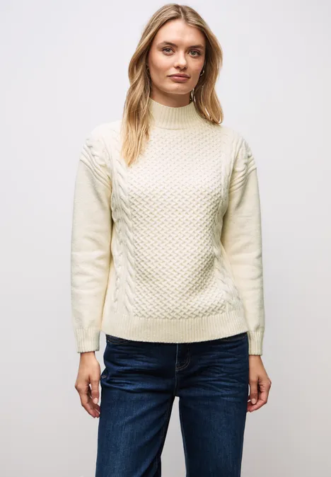 Pullover mit Zopfmuster soft beige
