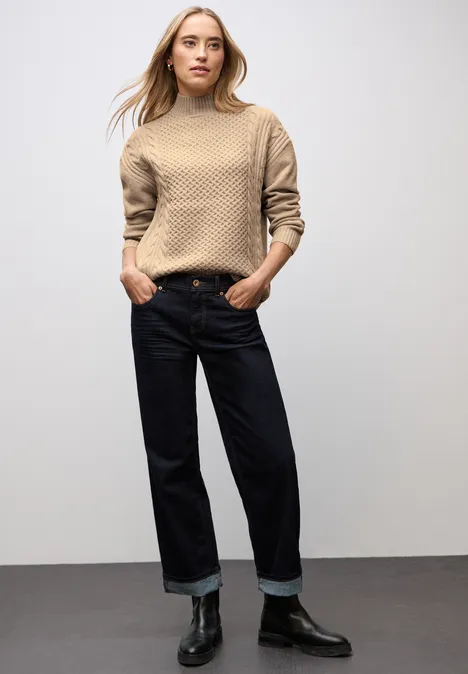 Pullover mit Zopfmuster sanded beige