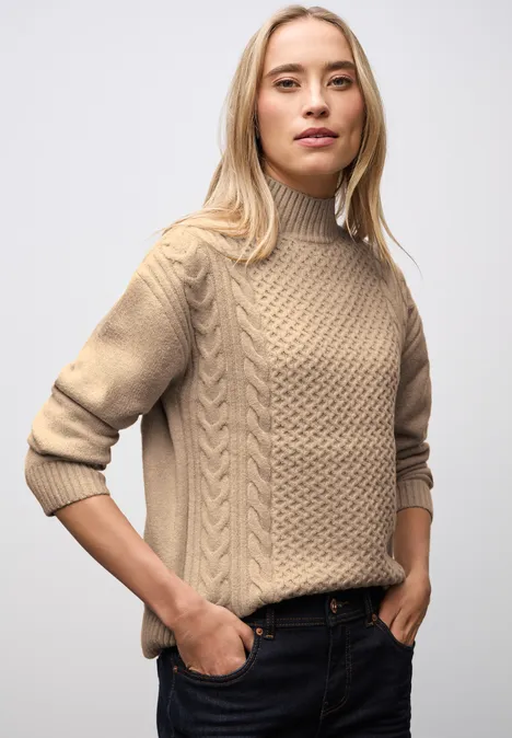 Pullover mit Zopfmuster sanded beige