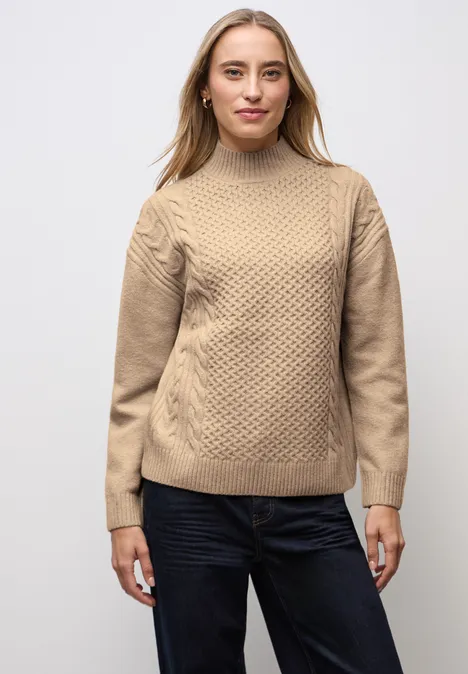 Pullover mit Zopfmuster sanded beige