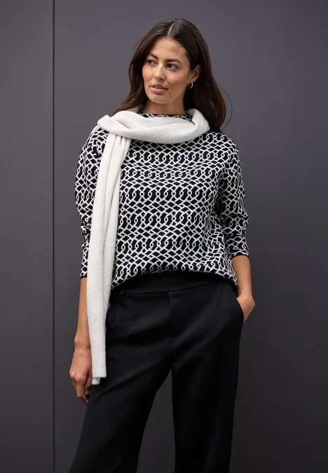 Cosy jacquard trui Black