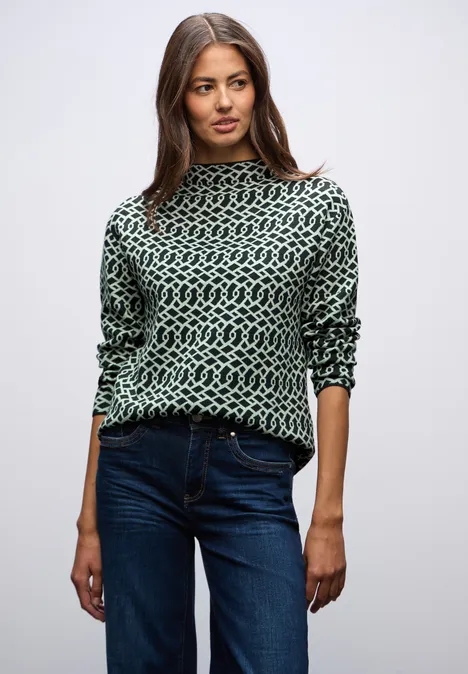 Cosy jacquard trui juniper green