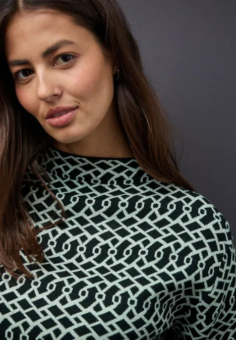 Cosy jacquard trui juniper green