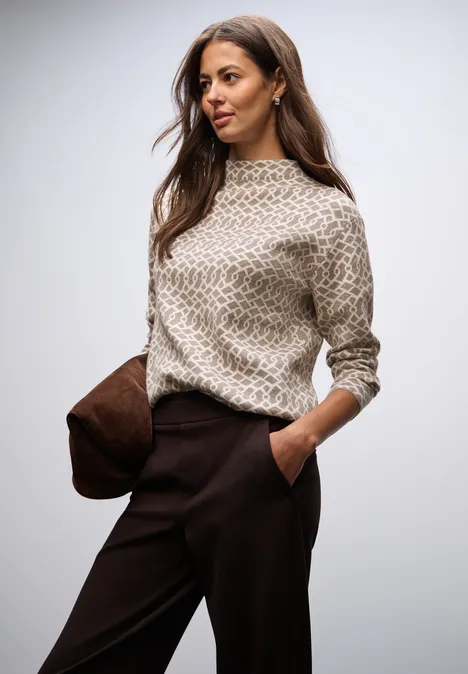 Cosy jacquard trui silk brown mel.