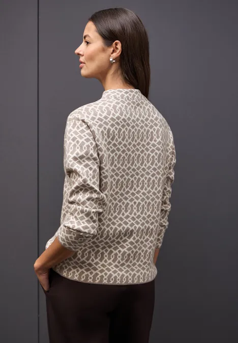 Cosy jacquard trui silk brown mel.