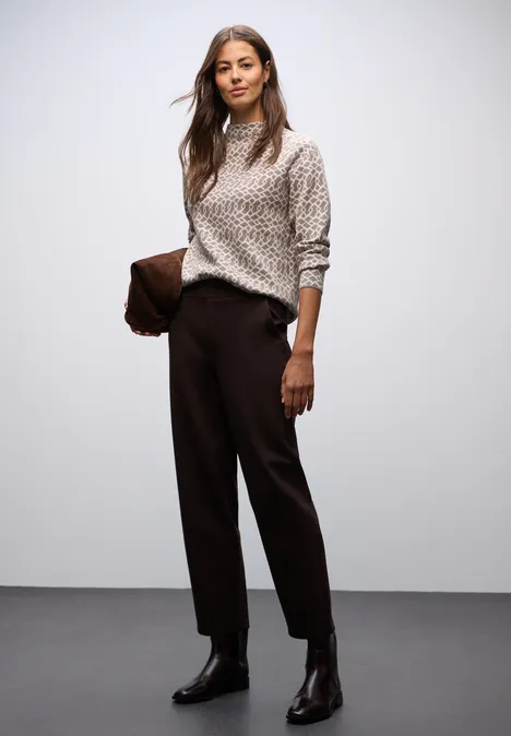 Cosy jacquard trui silk brown mel.
