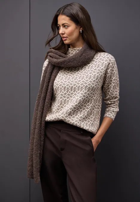 Cosy jacquard trui silk brown mel.