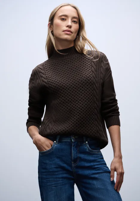 Pullover mit Strickmuster deep roast brown Pullover mit Strickmuster deep roast brown