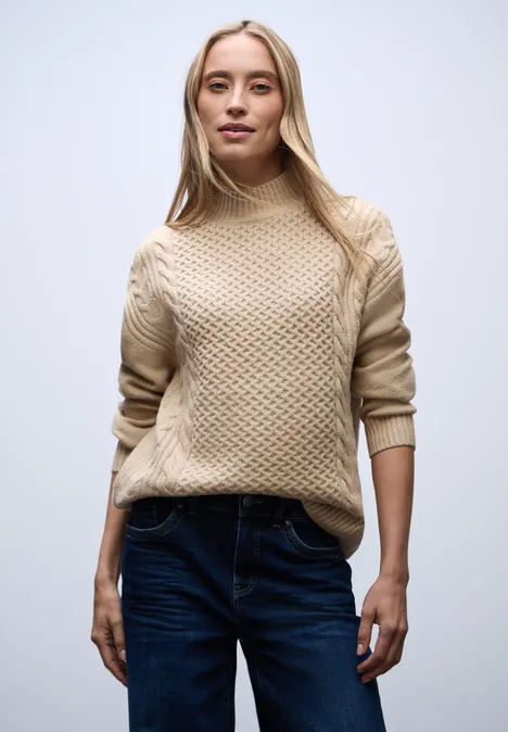 Pullover mit Strickmuster sanded beige Pullover mit Strickmuster sanded beige
