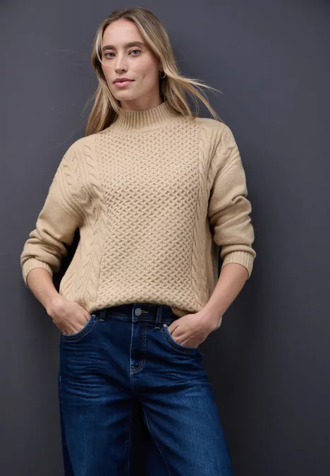 Pullover mit Strickmuster sanded beige Pullover mit Strickmuster sanded beige