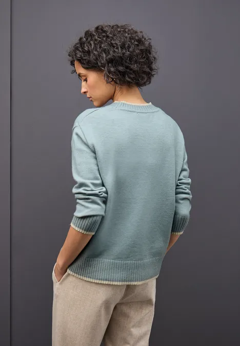 Pullover mit Kontrastdetails nile blue mel.